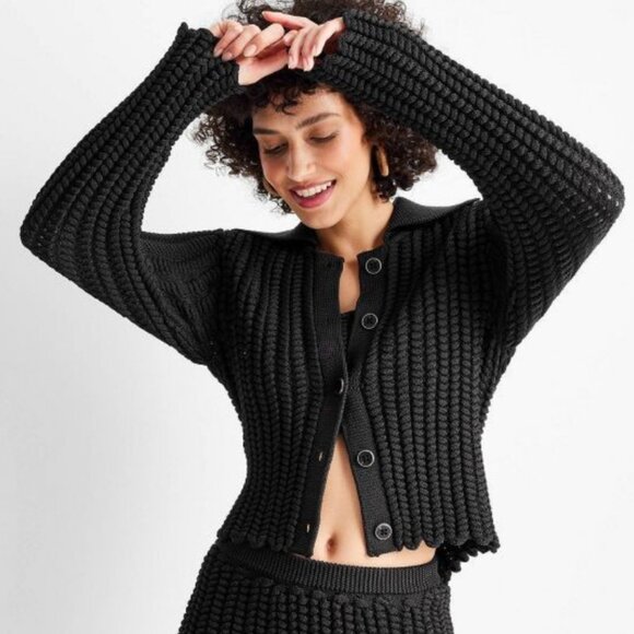 Jenee Naylor Braided Button Front Cardigan NWT Black Size MEDIUM - Picture 1 of 10